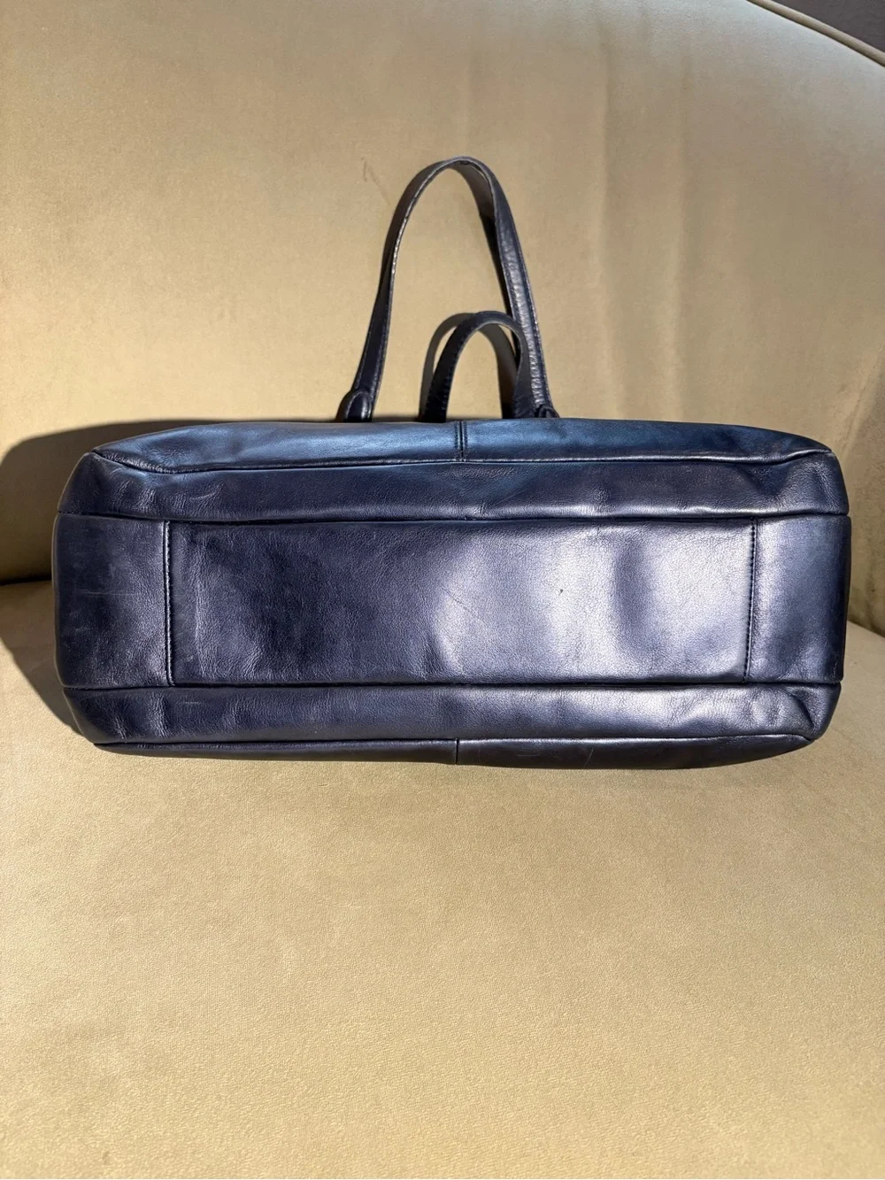 Coach Dark Navy Pearlescent Leather Double-Zip Shoulder Bag with Turn-Lock